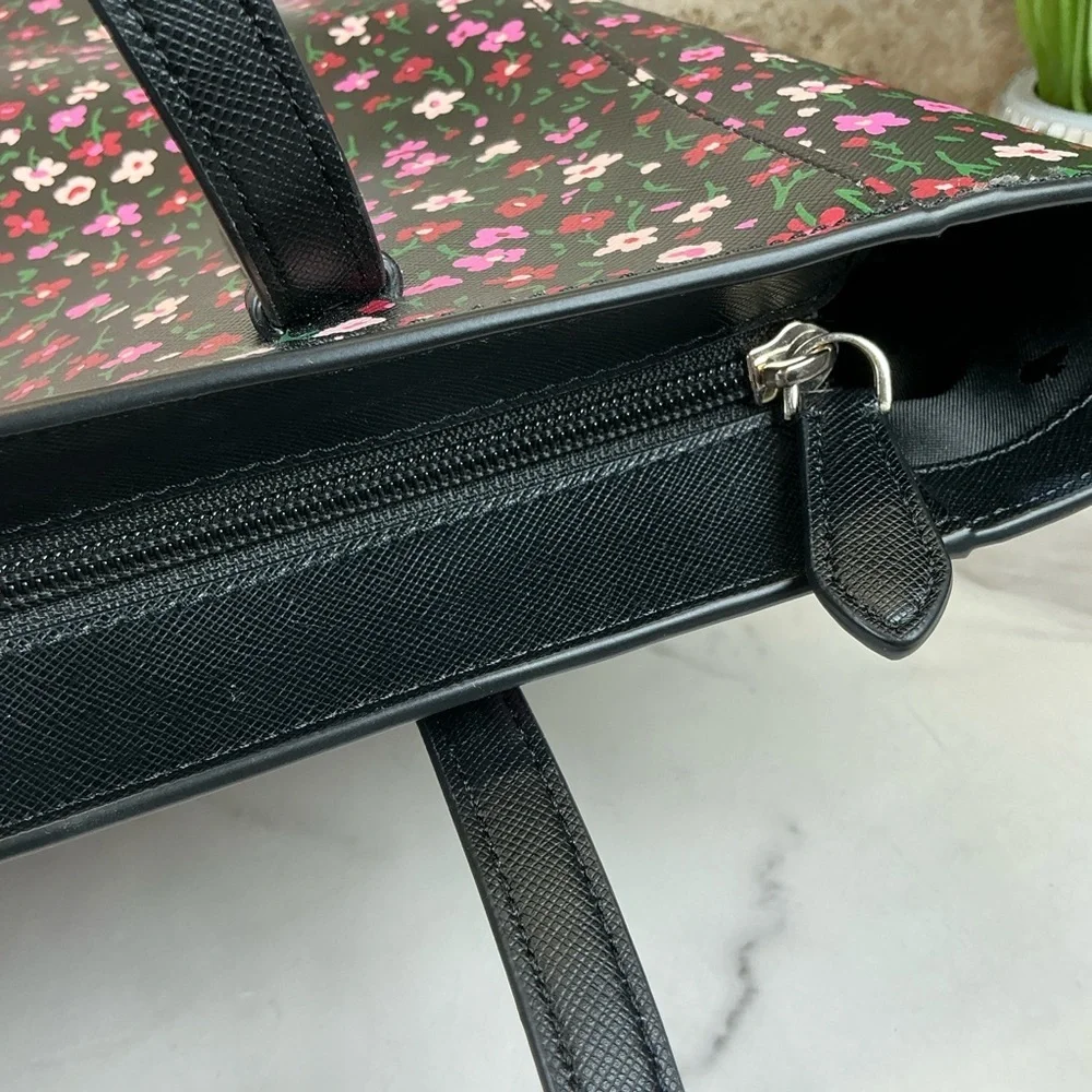 Kate Spade Schuyler Saffiano Floral Black Pink Tote Shoulder‎ Large Bag